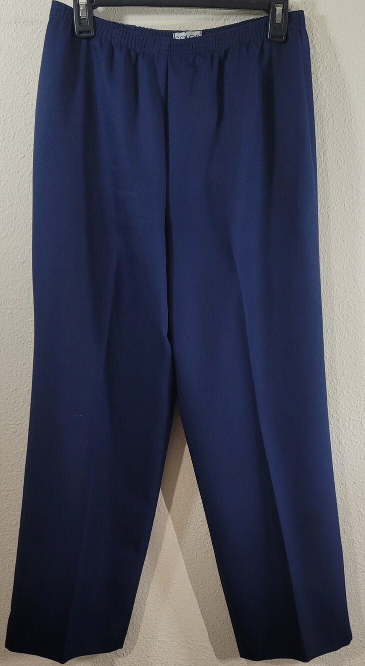Solos By Koret Blue Flat Front Pull On Dress Pants 14 Lightweight Soft Stretchy